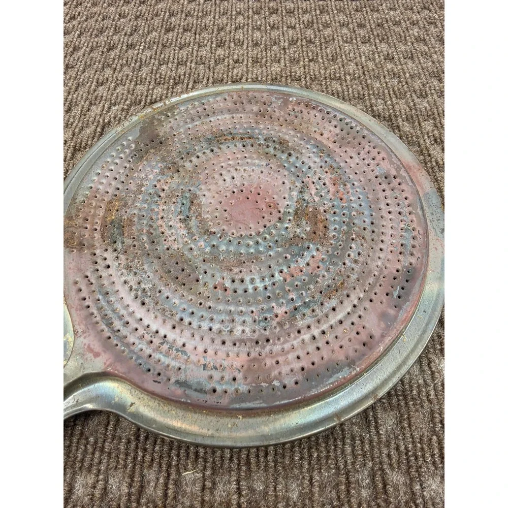 Vintage Perforated Stovetop Heat Diffuser Metal Plate with Wood Handle